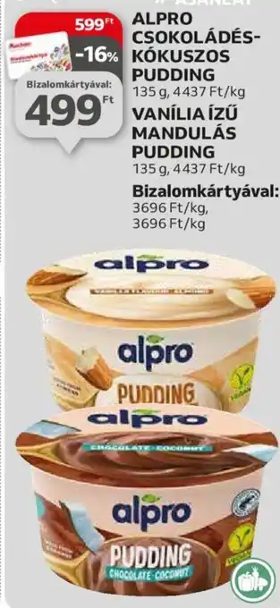 Auchan ALPRO CSOKOLÁDÉS KÓKUSZOS PUDDING, VANÍLIA ÍZŰ MANDULÁS PUDDING 135g ajánlat