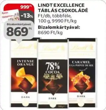 Auchan LINDT EXCELLENCE TÁBLÁS CSOKOLÁDÉ 100g ajánlat