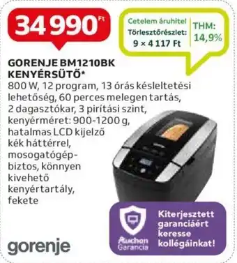 Auchan GORENJE BM1210BK KENYÉRSÜTŐ ajánlat