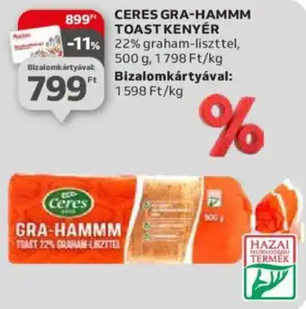 Auchan CERES GRA HAMMM TOAST KENYÉR 500g ajánlat