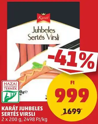PENNY KARÁT JUHBELES SERTÉS VIRSLI 2x200g ajánlat