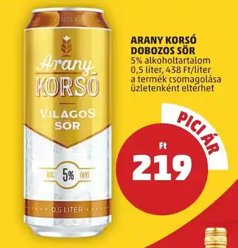 PENNY ARANY KORSÓ DOBOZOS SÖR 5% 0,5l ajánlat