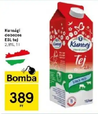 Tesco Kunsági dobozos ESL tej 2,8%,1l ajánlat