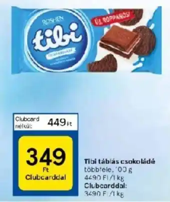 Tesco Tibi táblás csokoládé 100g ajánlat