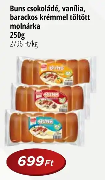 Real Buns csokoládé, vanília, barackos krémmel töltött molnárka 250g ajánlat