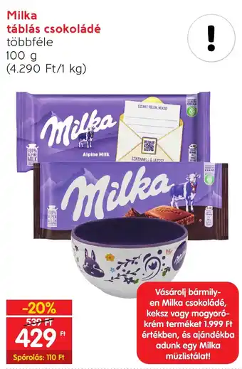 Interspar Milka táblás csokoládé 100g ajánlat