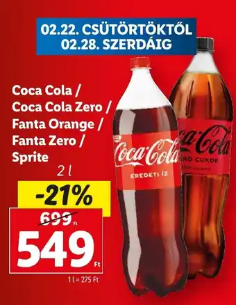 Lidl Coca Cola, Coca Cola Zero, Fanta Orange, Fanta Zero 2l ajánlat