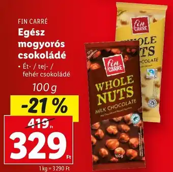 Lidl FIN CARRÉ Egész mogyorós csokoládé 100g ajánlat