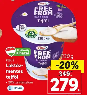 Lidl PILOS Laktózmentes tejföl 20% zsírtartalom 330g ajánlat