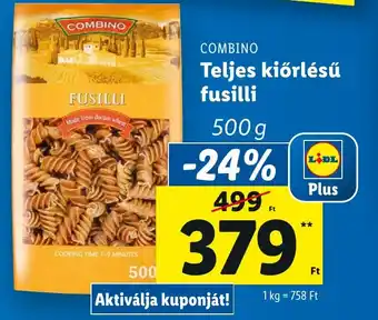 Lidl COMBINO Teljes kiőrlésű fusilli 500g ajánlat