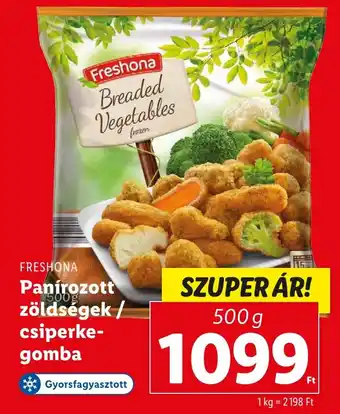 Lidl FRESHONA Panírozott zöldségek, csiperkegomba 500g ajánlat