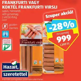 ALDI FRANKFURTI VAGY KOKTÉL FRANKFURTI VIRSLI 400g ajánlat