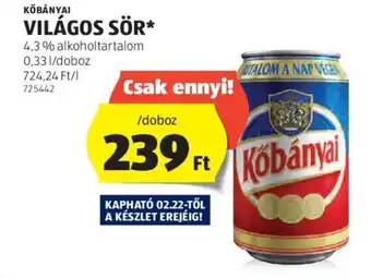 KŐBÁNYAI VILÁGOS SÖR 4,3% 0,33l