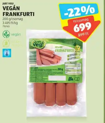 ALDI JUST VEG! VEGÁN FRANKFURTI 200g ajánlat