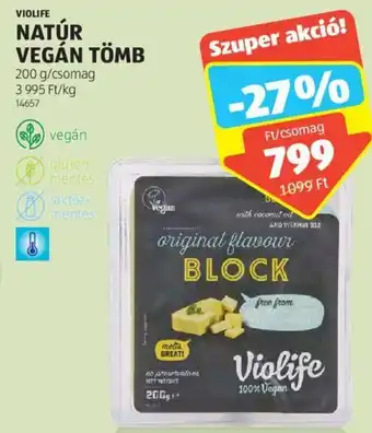 ALDI VIOLIFE NATÚR VEGÁN TÖMB 200g ajánlat