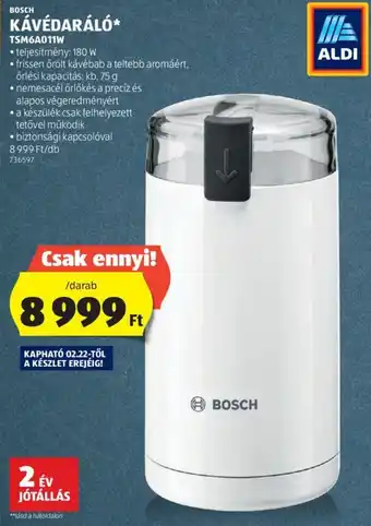 BOSCH KÁVÉDARÁLÓ TSM6A011W 180w