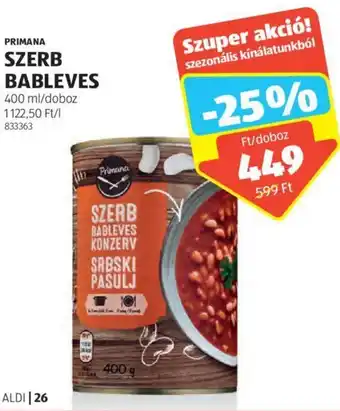ALDI PRIMANA SZERB BABLEVES 400ml ajánlat