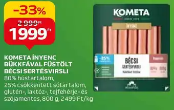 Auchan KOMETA ÍNYENC BÜKKFÁVAL FÜSTÖLT BÉCSI SERTÉSVIRSLI 80% hústartalom 800g ajánlat