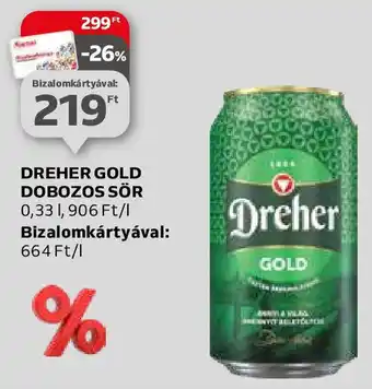 Auchan DREHER GOLD DOBOZOS SÖR 0,33l ajánlat