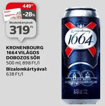 Auchan KRONENBOURG 1664 VILÁGOS DOBOZOS SÖR 500ml ajánlat