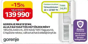 Auchan GORENJE RK6191EW4 ALULFAGYASZTÓS HŰTŐSZEKRÉNY ajánlat