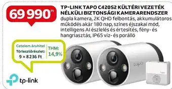 Auchan TP-LINK TAPO C420S2 KÜLTÉRI VEZETÉK NÉLKÜLI BIZTONSÁGI KAMERARENDSZER ajánlat