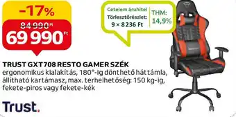 Auchan TRUST GXT708 RESTO GAMER SZÉK ajánlat