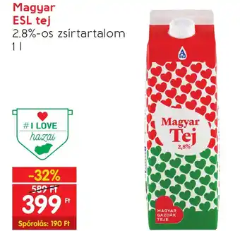 Spar Magyar ESL tej 2,8% 1l ajánlat