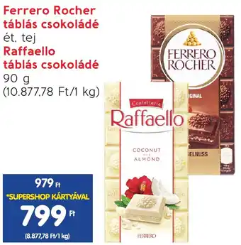 Spar Ferrero Rocher, Raffaello táblás csokoládé 90g ajánlat
