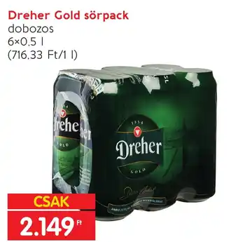 Spar Dreher Gold sörpack 6x0,5l ajánlat