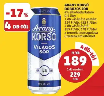 PENNY ARANY KORSÓ DOBOZOS SÖR 4% 0,5l ajánlat