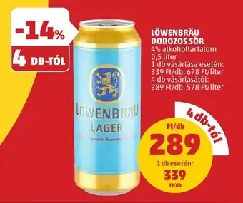 PENNY LÖWENBRÄU DOBOZOS SÖR 4% 0,5l ajánlat