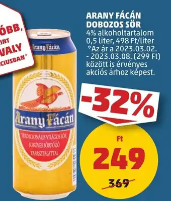 PENNY ARANY FÁCÁN DOBOZOS SÖR 4% 0,5l ajánlat