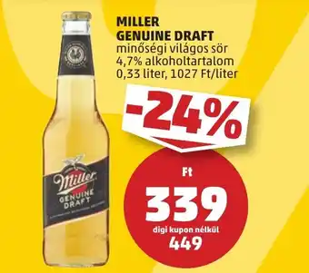 PENNY MILLER GENUINE DRAFT 4,7% 0,33l ajánlat
