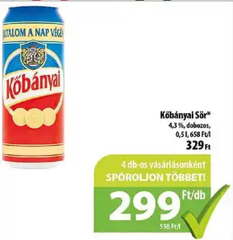 Coop Kőbányai Sör 4,3%, dobozos, 0,5l ajánlat