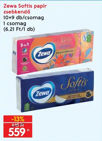 Zewa Softis papír zsebkendő 10x9 db/csomag 1 csomag