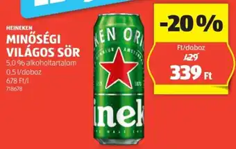 ALDI HEINEKEN MINŐSÉGI VILÁGOS SÖR 5% 0,5l ajánlat