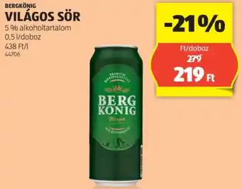 ALDI BERGKÖNIG VILÁGOS SÖR 5% 0,5l ajánlat