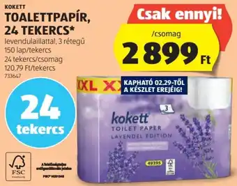 ALDI ΚΟΚΕΤΤ TOALETTPAPÍR 24 TEKERCS ajánlat