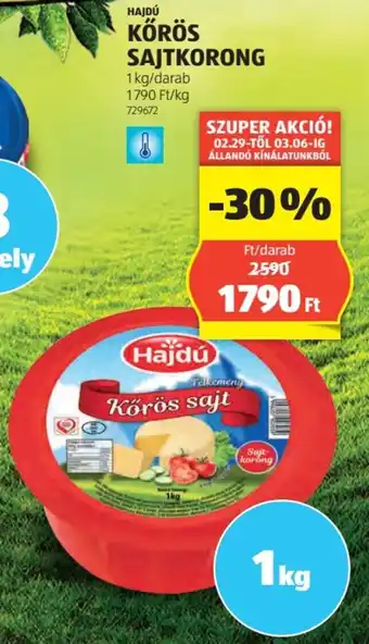 ALDI HAJDÚ KŐRÖS SAJTKORONG 1kg ajánlat