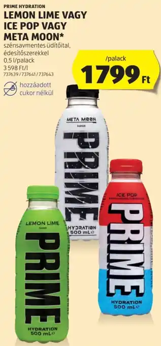 ALDI PRIME HYDRATION LEMON LIME VAGY ICE POP VAGY META MOON 0,5l ajánlat