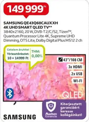 Auchan SAMSUNG QE43Q60CAUXXH 4K UHD SMART QLED TV 3840x2160 ajánlat