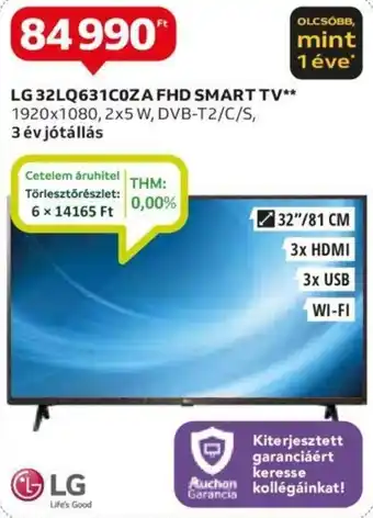 Auchan LG 32LQ631COZA FHD SMART TV 1920x1080 ajánlat
