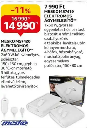 Auchan MESKOMS7419 ELEKTROMOS ÁGYMELEGÍTŐ ajánlat