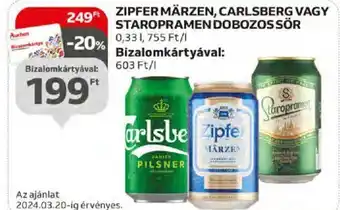 Auchan ZIPFER MÄRZEN, CARLSBERG VAGY STAROPRAMEN DOBOZOS SÖR 0,33l ajánlat