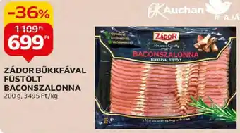 Auchan ZÁDOR BÜKKFÁVAL FÜSTÖLT BACONSZALONNA 200g ajánlat