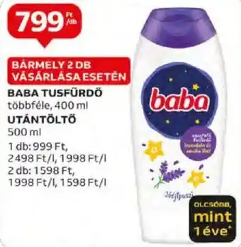 Auchan BABA TUSFÜRDŐ 400ml, UTÁNTÖLTŐ 500ml ajánlat