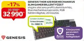 Auchan GENESIS THOR 420 RGB MECHANIKUS SLIM GAMER BILLENTYŰZET ajánlat