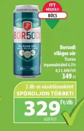 Coop Borsodi világos sör 0.5l ajánlat