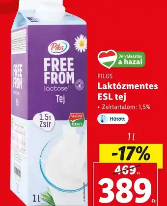 Lidl PILOS Laktózmentes ESL tej 1,5% 1l ajánlat